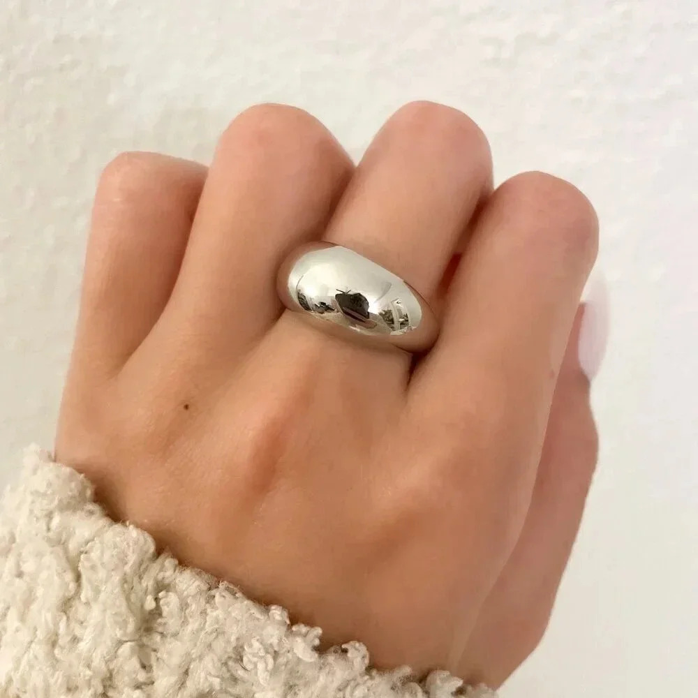 925 Sterling Silver Dome Ring Chunky Ring Thumb Ring Thick Ring Boho Ring - Picture 4 of 8